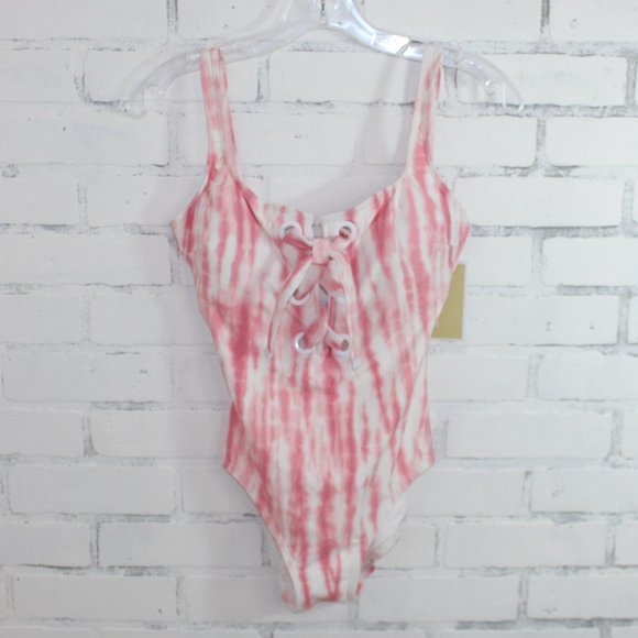Michael Kors Lace Up Tie Dye One Piece Swimsuit - Picture 2 of 5